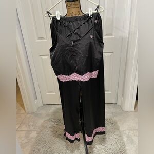 Fashion Nova Black and Pink Lace Pajama Set